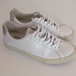 VEJA Esplar All White Leather Sneakers size 7 EUR 38. Excellent used condition.